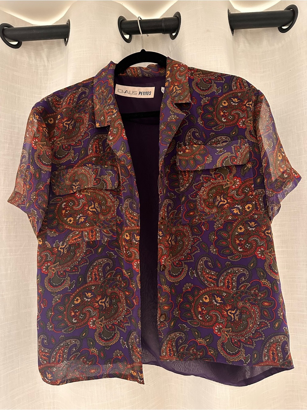 Vintage Purple Paisley Short-Sleeve Blouse